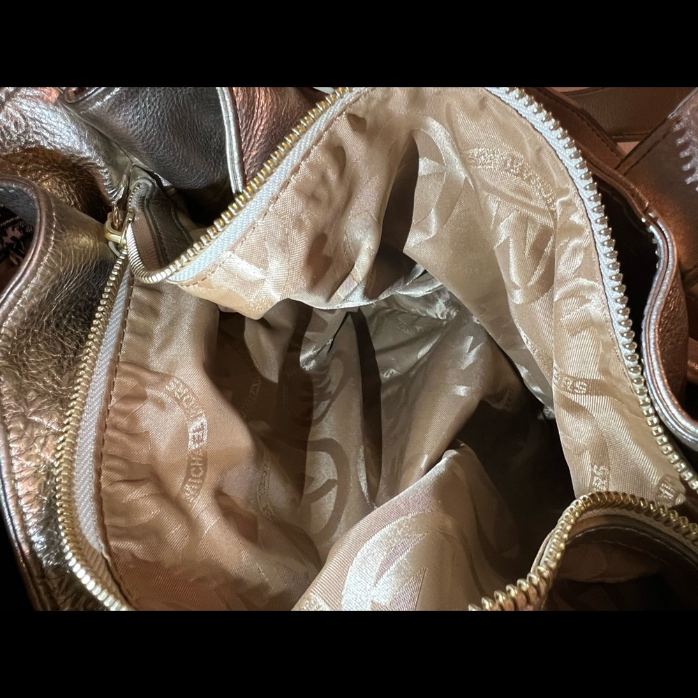 Michael Kors Gold Metallic Pebble Leather Shoulder Bag with gold hardware - Picture 13 of 16